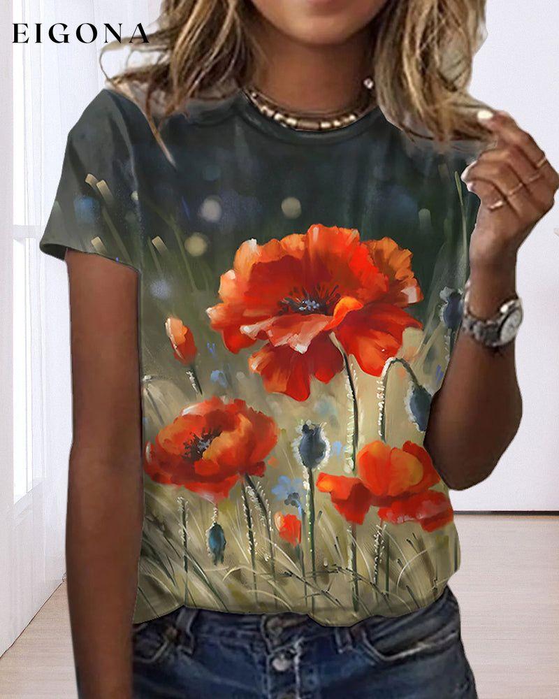 Round neck floral print short sleeve t-shirt 23BF clothes Short Sleeve Tops Summer T-shirts Tops/Blouses
