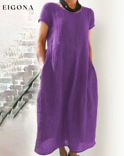 Loose solid color dress Purple 23BF casual dresses Clothes Cotton and Linen Dresses Spring summer