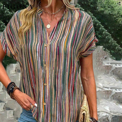 Vintage Casual Striped Blouse best Best Sellings clothes Plus Size Sale tops Topseller