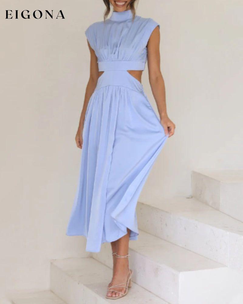 Stand collar off waist solid color long dress 23BF Casual Dresses Clothes Dresses Summer