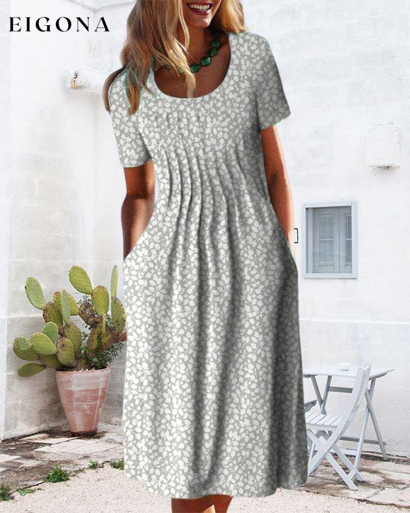 Short Sleeve Dress with Leaves Print 23BF Casual Dresses Clothes Dresses Spring Summer