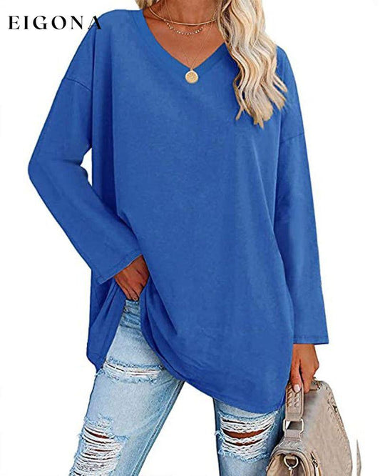 Plain v-neck long-sleeved women's t-shirt Royal Blue 2022 F/W 23BF clothes Short Sleeve Tops Spring T-shirts Tops/Blouses