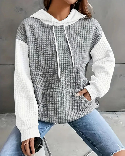 Casual patchwork pocket lace up hoodie