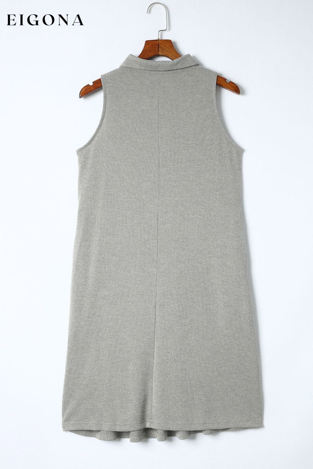 Gray Button Collared Sleeveless Polo Dress casual dress casual dresses clothes dress dresses Occasion Daily Print Solid Color Season Summer short dresses Silhouette H-Line Style Casual