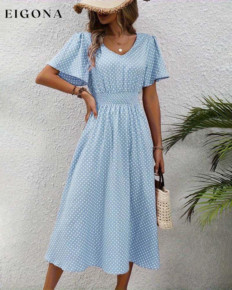 Elegant polka dot print butterfly sleeve waist dress casual dresses spring summer