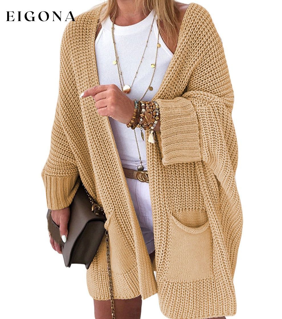 Apricot Oversized Fold Over Sleeve Sweater Cardigan All In Stock cardigan cardigans clothes dear lover EDM Monthly Recomend Fabric Ribbed Occasion Daily Print Solid Color Season Winter Style Casual Sweater sweaters
