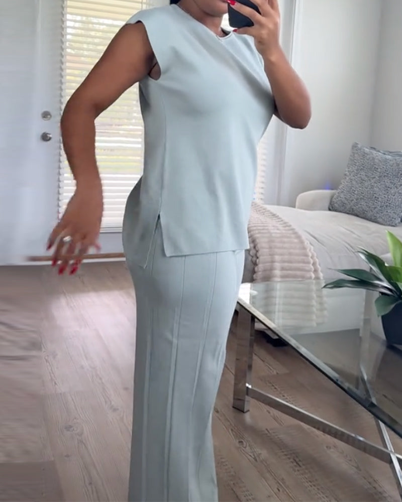 Crewneck Vertical Rib Sleeveless Sets