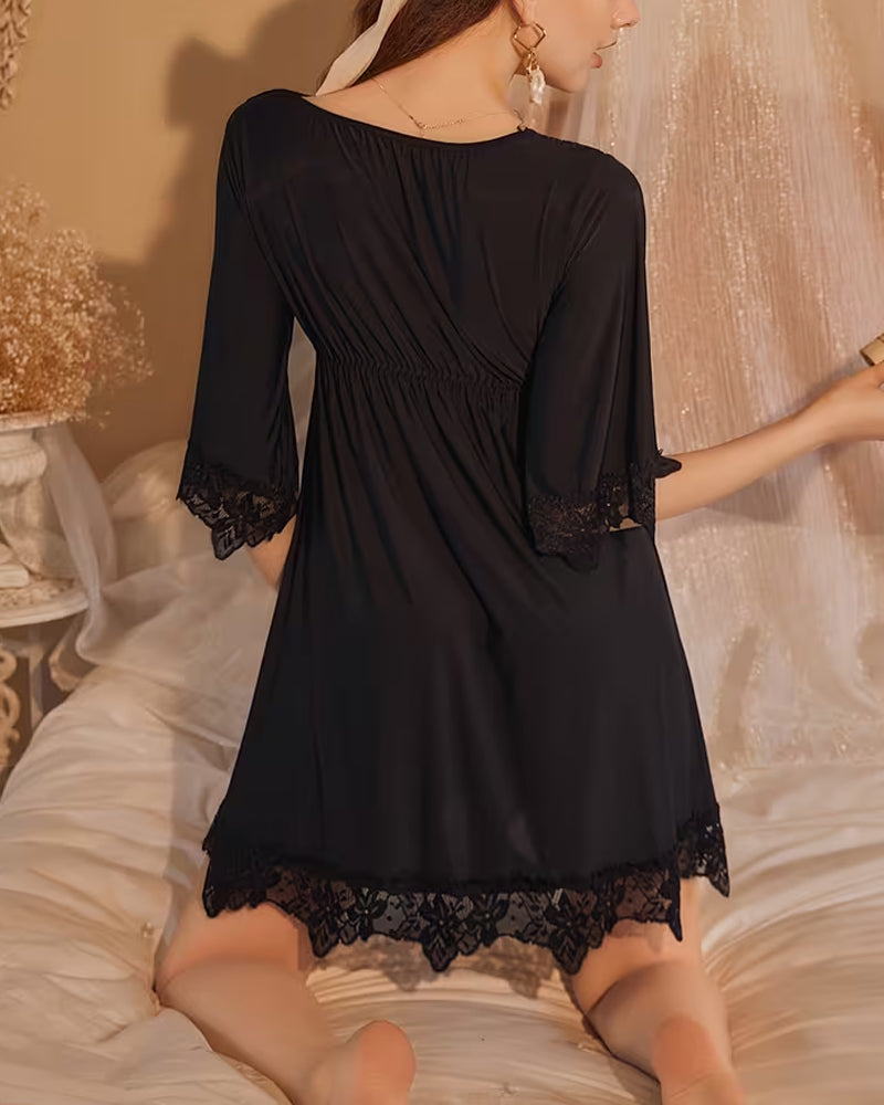 Deep V-Neck Lace Patchwork Dress