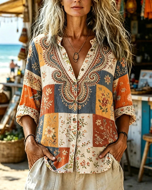 Color-Block Print Long-Sleeve Blouse blouses & shirts spring summer