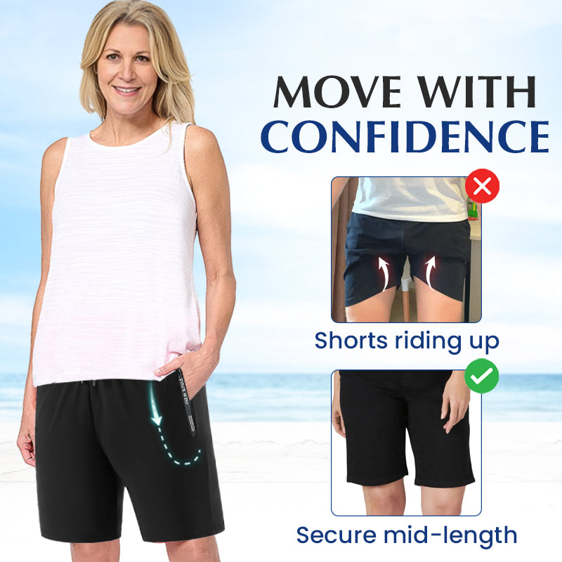 IcedActive - Pantaloncini elasticizzati ad asciugatura rapida in seta di ghiaccio da donna