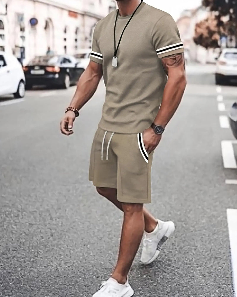 Men's Contrast Trim T-Shirt & Track Shorts 2-Piece Summer Casual Set