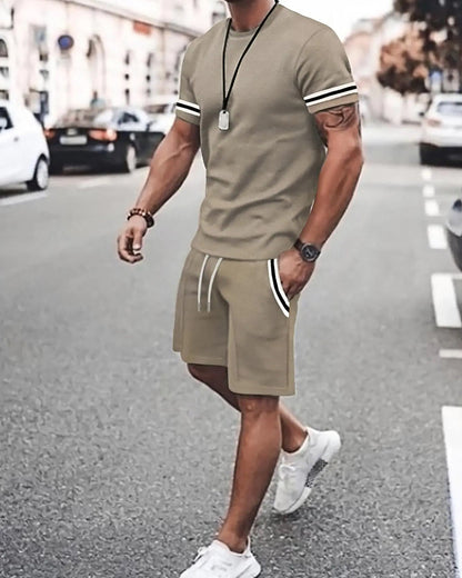 Men's Contrast Trim T-Shirt & Track Shorts 2-Piece Summer Casual Set