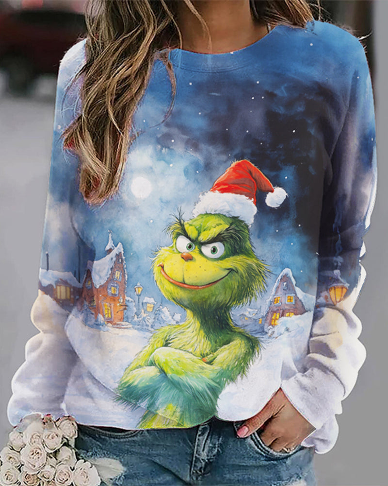 Casual gradient Grinch print crew neck sweatshirt 2024 f/w christmas Grinch sweatshirts