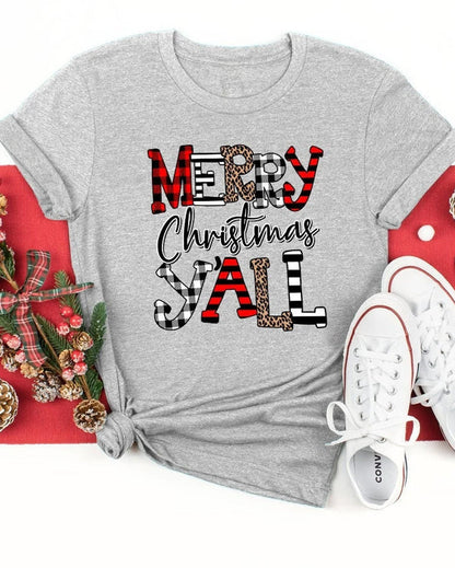 Merry Christmas Yall Leopard Buffalo Plaid T-shirt christmas summer t-shirts