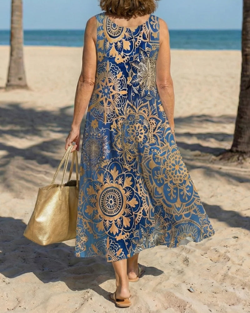 Mandala Print Sleeveless Casual Dress