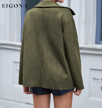 Button Front Collared Drop Shoulder Jacket clothes Jackets & Coats Ship From Overseas Y&BL