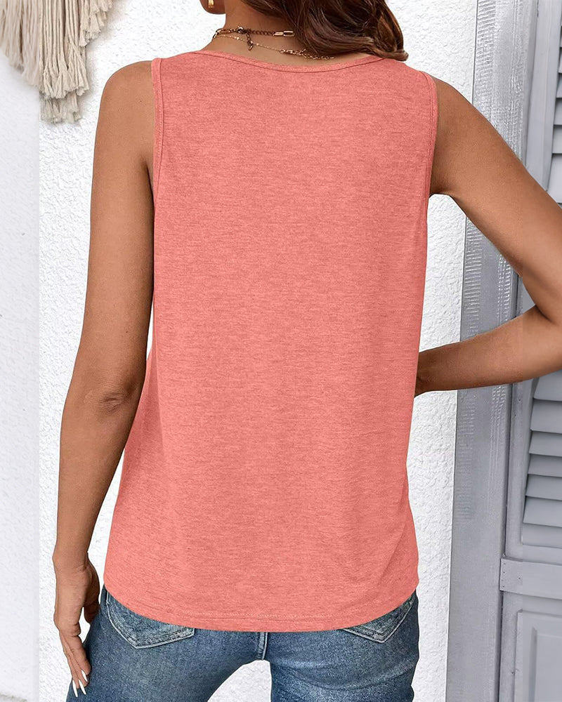 Pure Color V-Neck Sleeveless Loose Tank Top