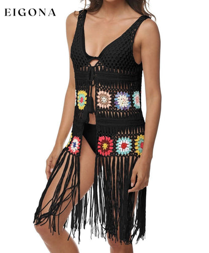 Openwork Fringe Detail Embroidery Sleeveless Cover-Up clothes O & Y.M Ship From Overseas trend