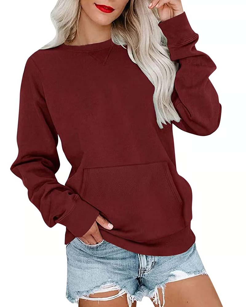 Solid Color Round Neck Long Sleeve Casual Sweatshirt hoodies & sweatshirts spring summer