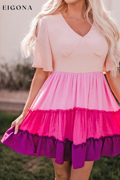 Pink Ombre Colorblock Tiered Dress All In Stock casual dress casual dresses clothes Color Pink DL Exclusive dress dresses Occasion Daily Print Color Block Season Summer short dresses Style Southern Belle