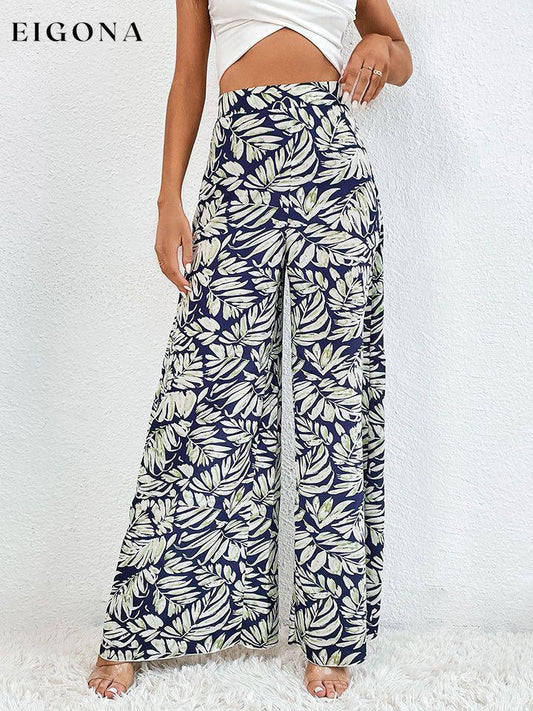 Printed Wide Leg Pants Misty Blue clothes HS Ship From Overseas trend