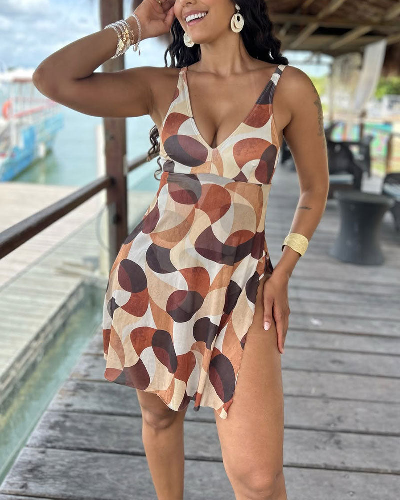 Polka Dot Printed Tie-Front One-Piece