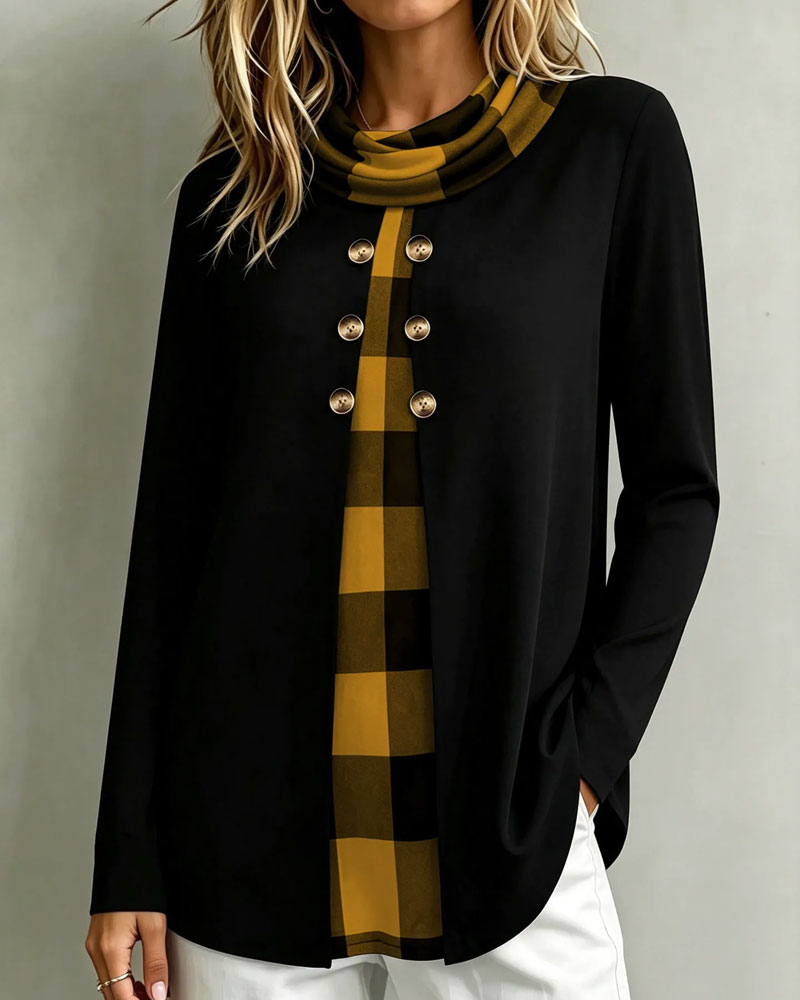 Plaid 2 In 1 Long-Sleeved Top 2025 f/w blouses & shirts spring