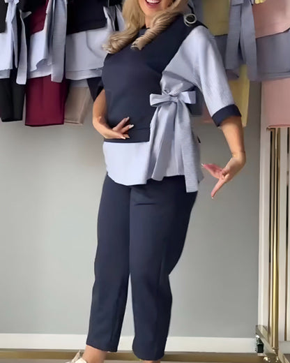 Striped Patchwork Irregular Two-Piece Set