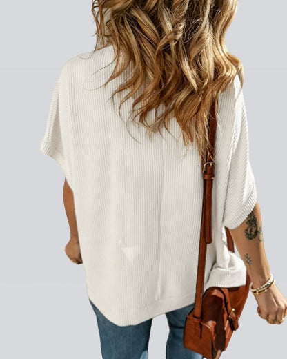 T-Shirt Ribbed Batwing Sleeve Loose