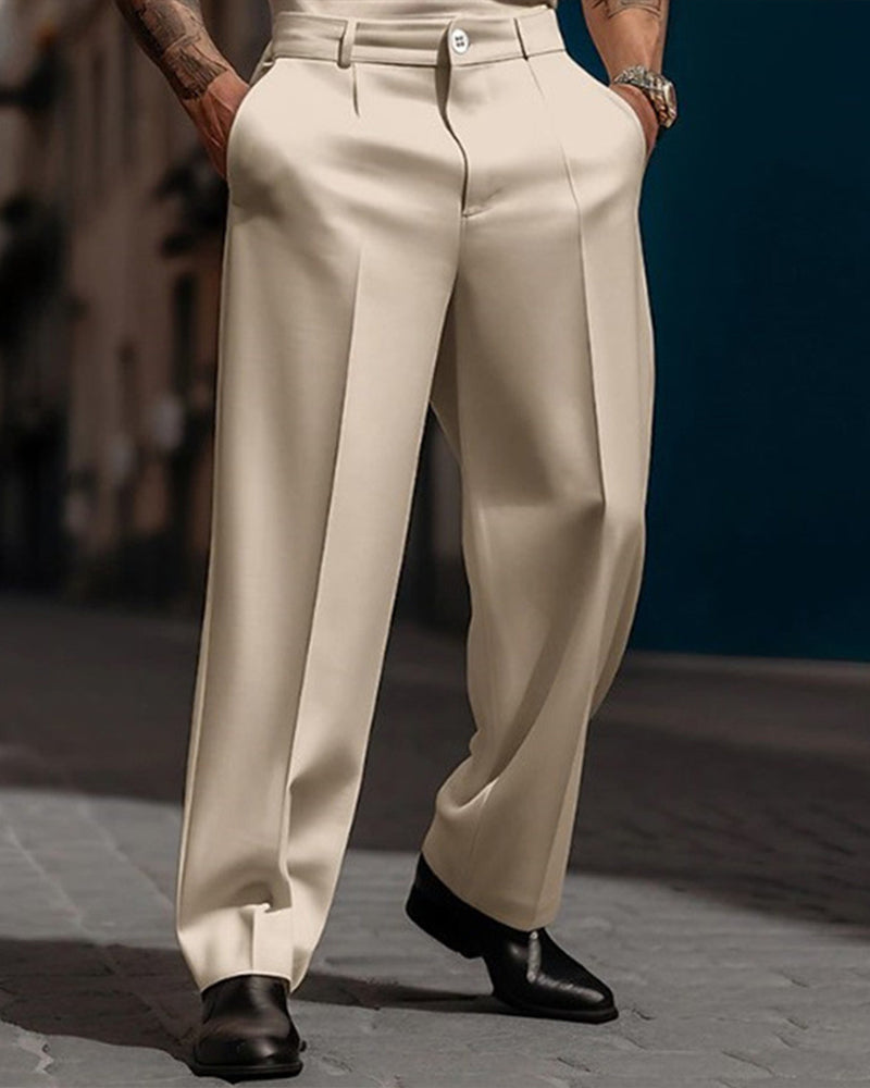 Men’s Casual Pleated Wide-Leg Pants