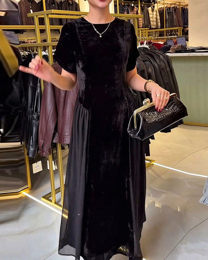 Round Neck Pleated Slim Fit Large Skirt Dress