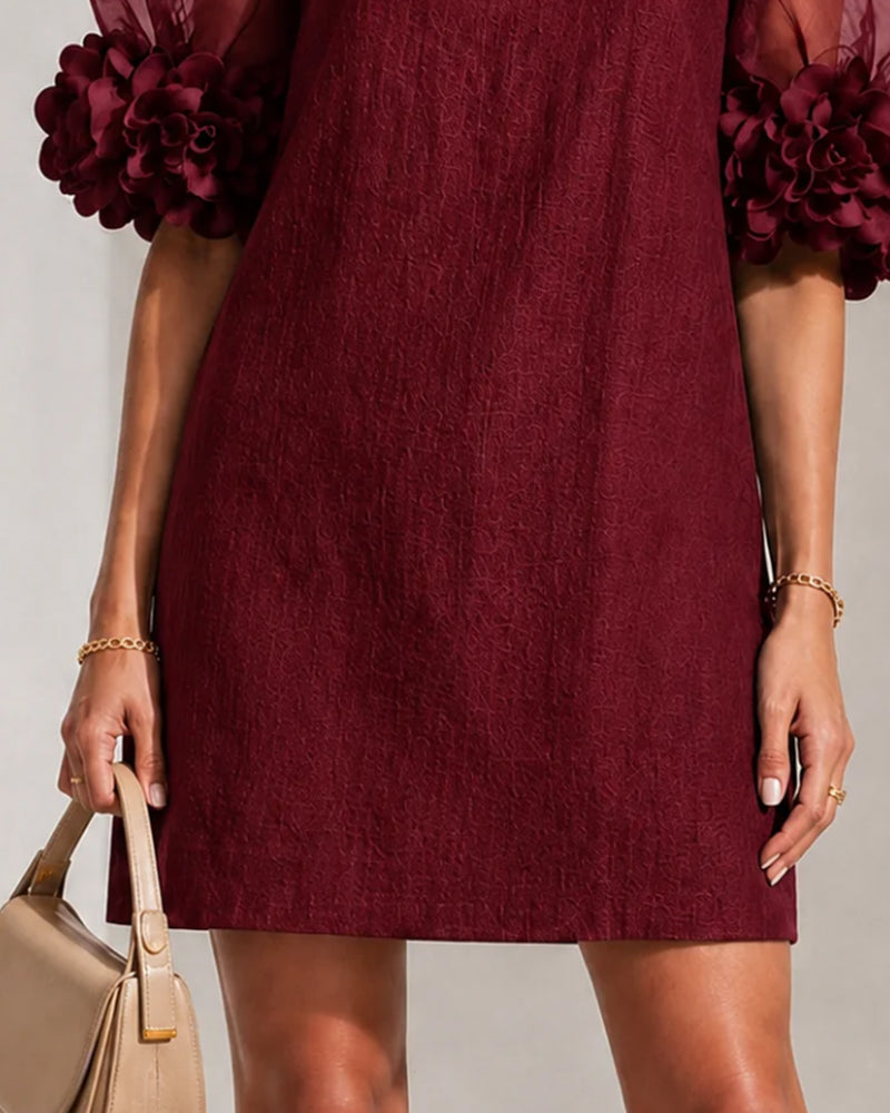 Stylish Crew Neck Puff Sleeve Dress casual dresses spring summer