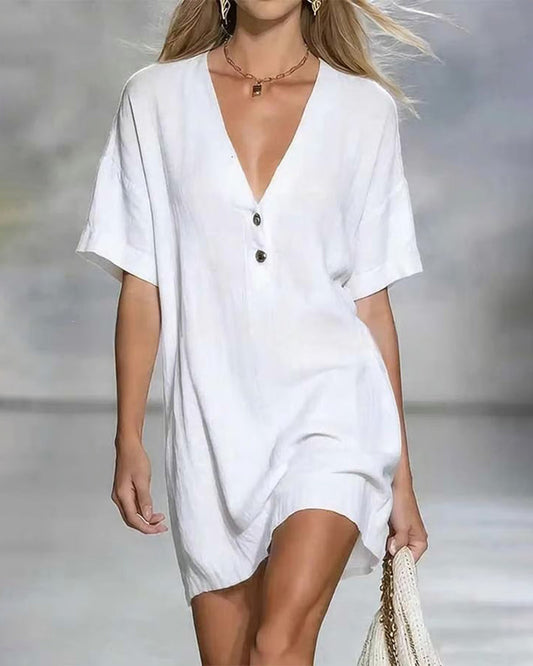 Minimalist V-Neck Button Dress