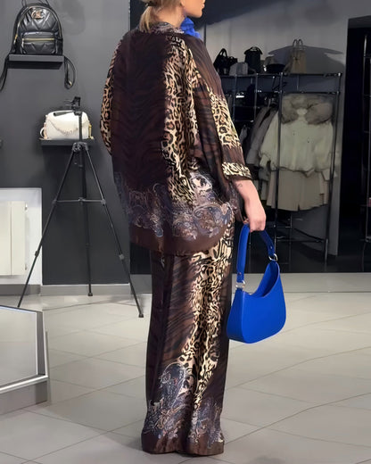 Stylish Leopard Print Wide-Leg Pants Set