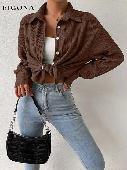 Textured Drop Shoulder Shirt Jacket Burnt Umber clothes jacket Ship From Overseas Shipping Delay 09/29/2023 - 10/03/2023 top trend Y@L@Y