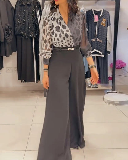 Elegant V-Neck Wide-Leg Set