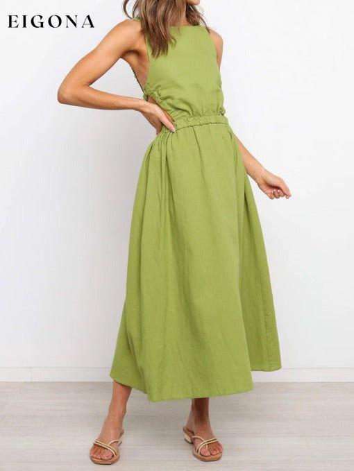 Women's Open Back Solid Color Sexy Cotton Linen Dress Clothes