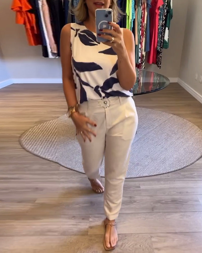 Gilet stampato senza maniche con scollo rotondo