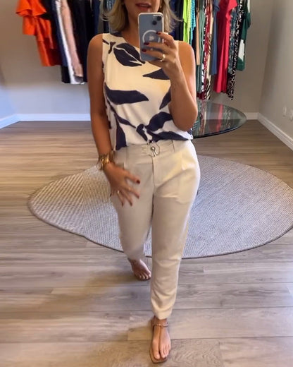 Gilet stampato senza maniche con scollo rotondo