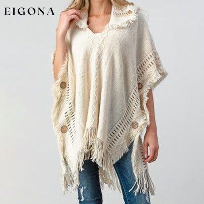 Fringed Crochet Buttoned Hooded Throw Over Poncho clothes Romantichut Ship From Overseas sweater sweaters