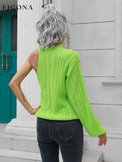 Cable-Knit Round Neck Asymmetrical Sweater B&S Clothes Ship From Overseas