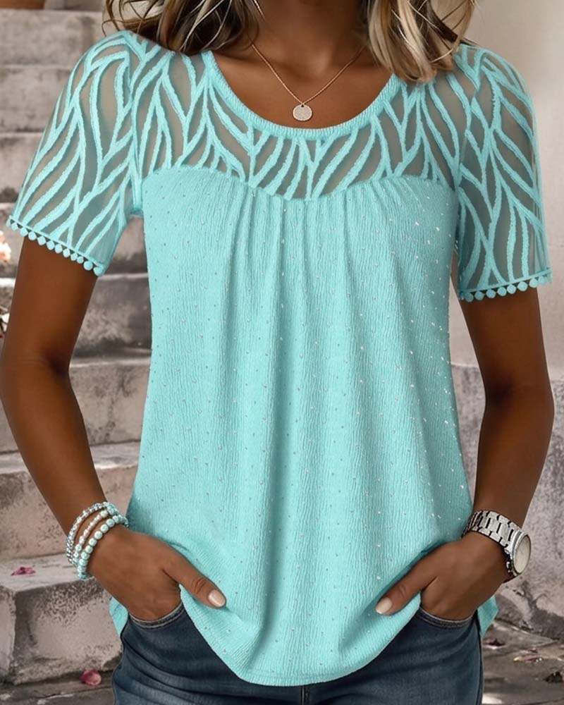 Mesh Patchwork Solid Color Blouse