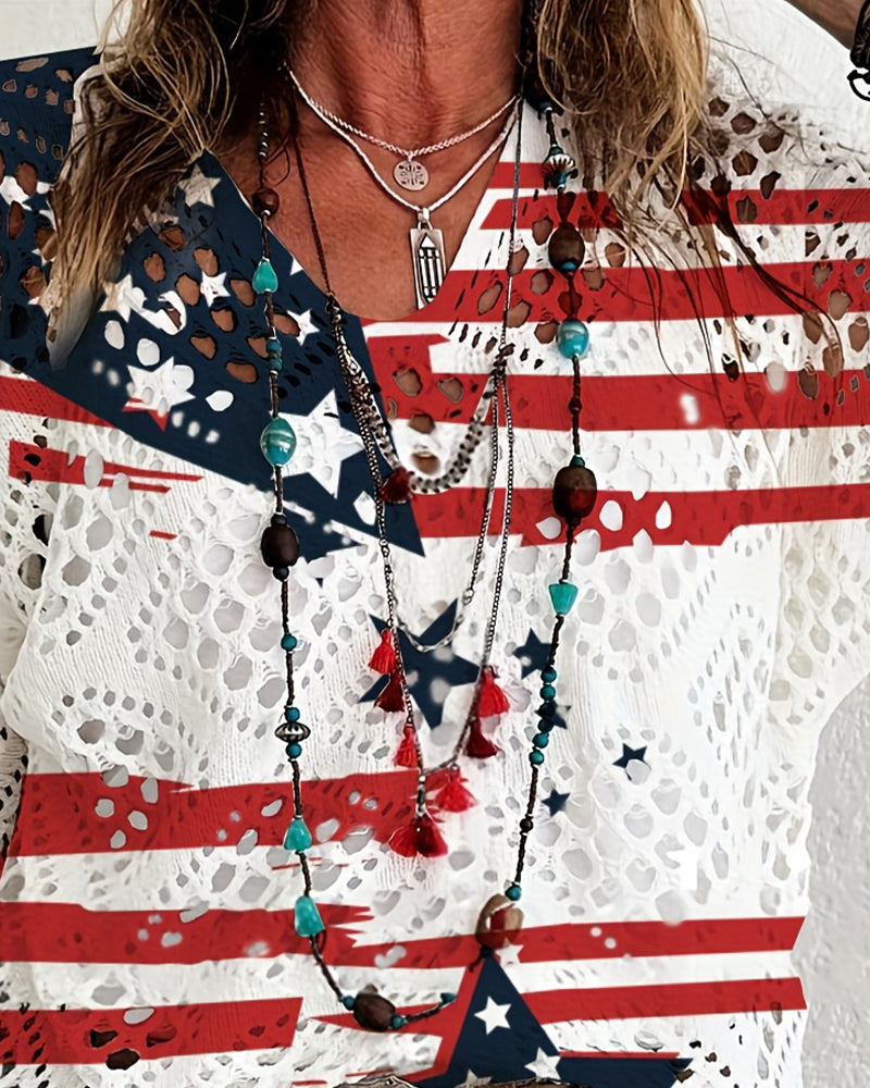 Flag Print Cut-Out Cover-Up Knit Pullover