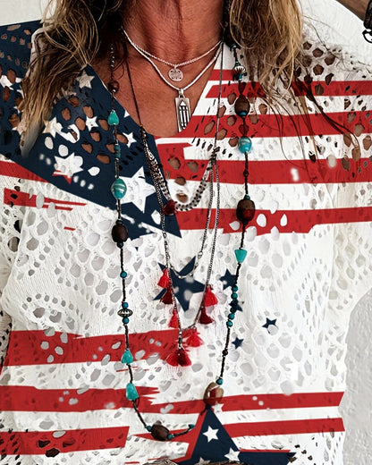Flag Print Cut-Out Cover-Up Knit Pullover