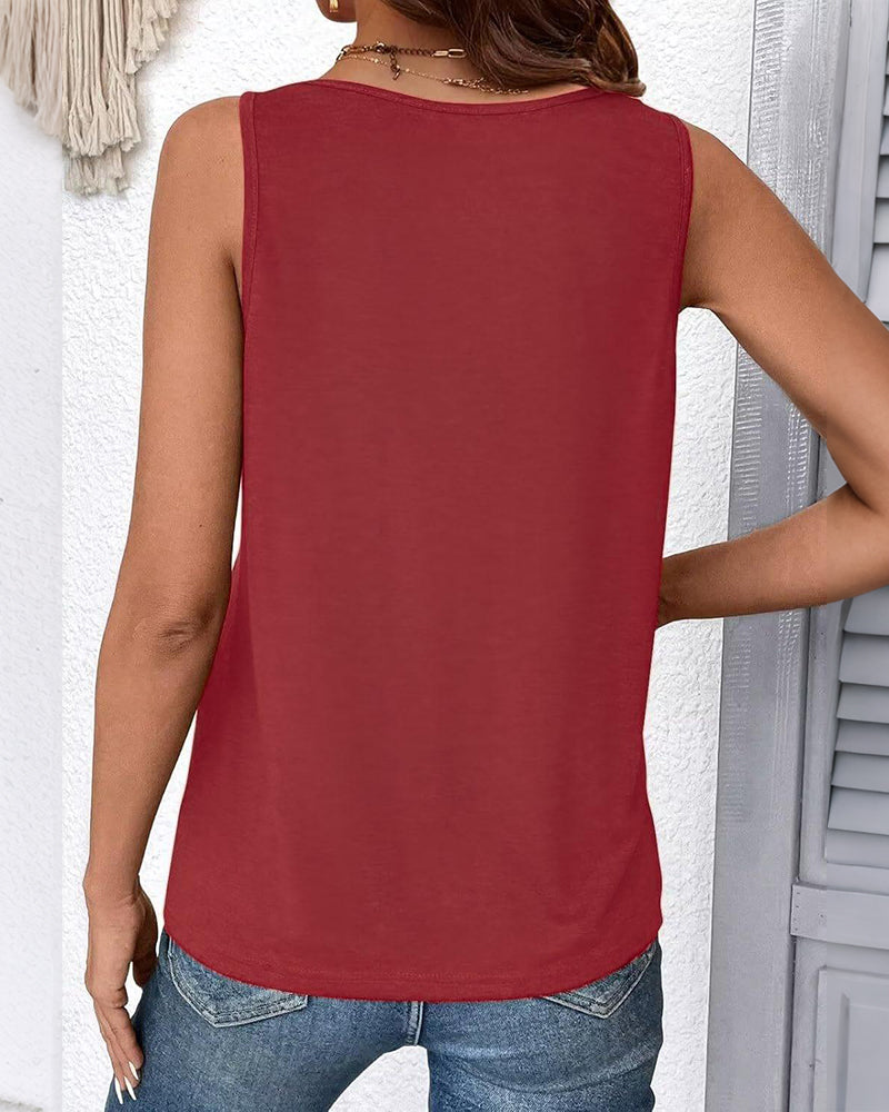 Pure Color V-Neck Sleeveless Loose Tank Top