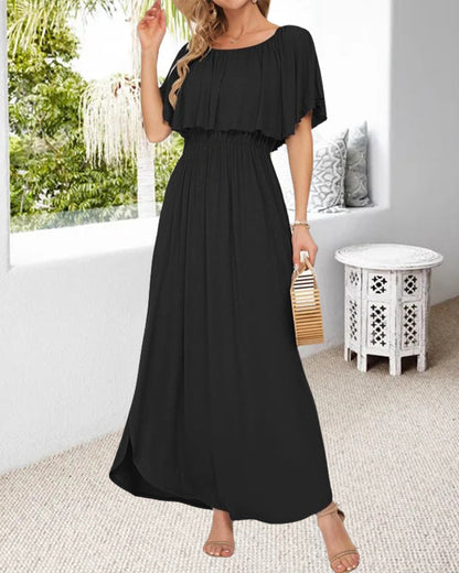 Off-Shoulder Ruffle Slit Dress