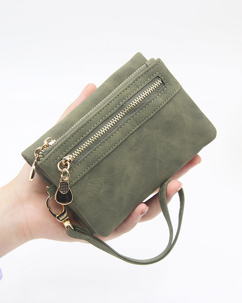 Women's Bifold Zipper Wallet Plain Short Card Purse