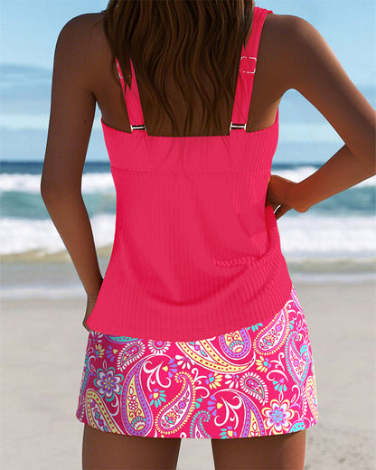 Costume da bagno con gonna a righe senza maniche