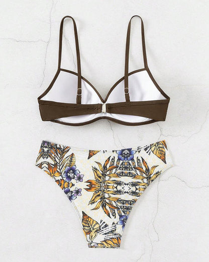 Bikini a triangolo stampato con spalline sottili