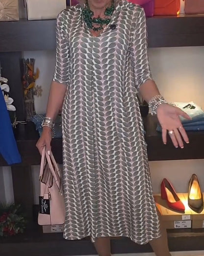 Geometric Pattern V-Neck Dress